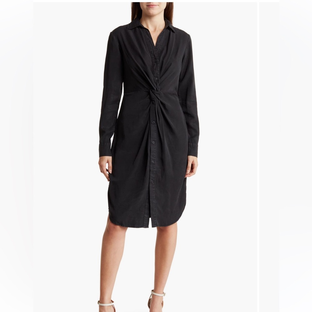 lovestitch Black Long Sleeve Twist Front Shirt Dress